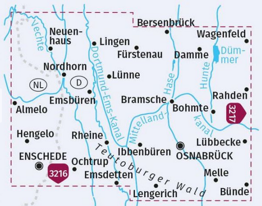 Radfahrkarte: Osnabrücker Land Grafschaft Bentheim Enschede 